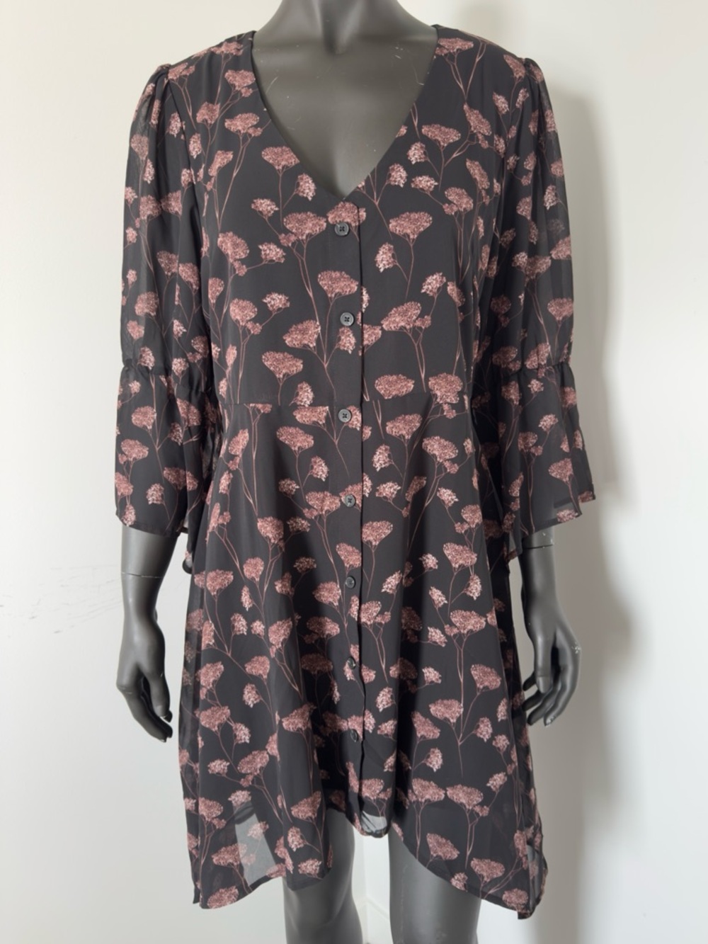 151. Disturbia V-Neck Floral Button Front Tunic Dress - Floral Print